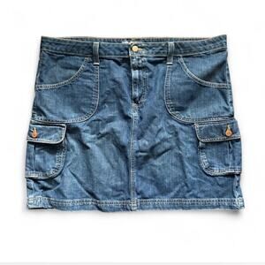Y2k cottagecore fairy mini cargo denim skirt contrast stitching Old Navy W40"